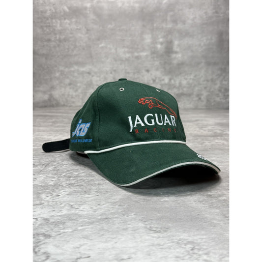 Vintage Jaguar Racing Embroidered Logo Spellout Strapback Hat OSFA Green