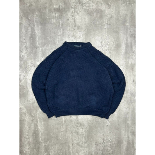 Vintage Zig Zag Striped Solid Print Pullover Knit Sweater Size Large