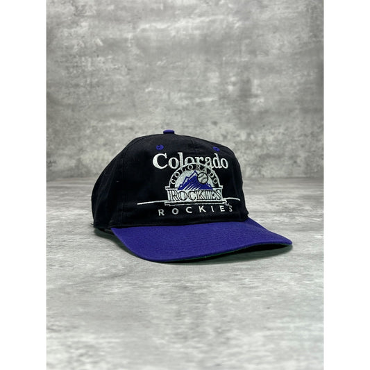 Vintage Colorado Rockies MLB Embroidered Spellout Logo Snapback Hat OSFA