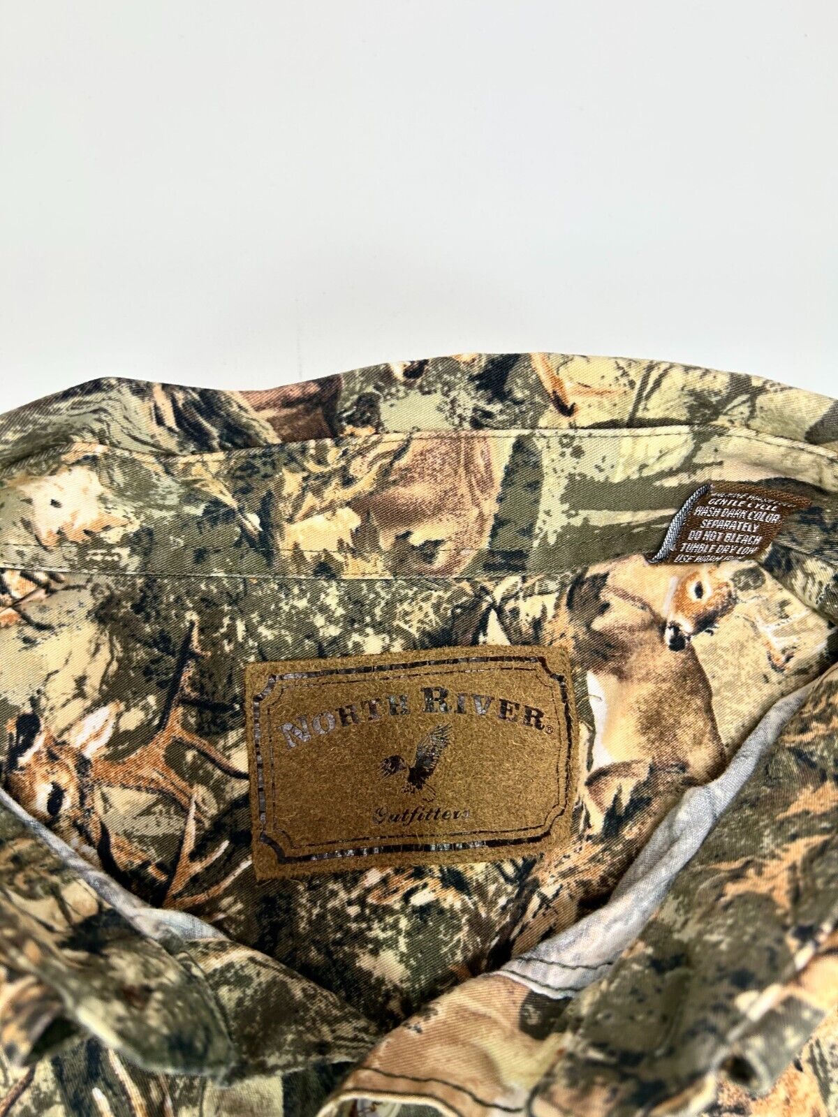 North River Deer Nature Camo Single Pocket Hunting Button Up Shirt Size XL