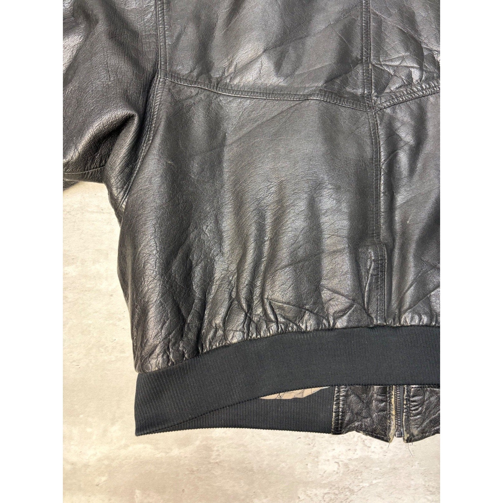 Vintage Leather Globe Pattern Lined Full Zip Bomber Jacket Size XL