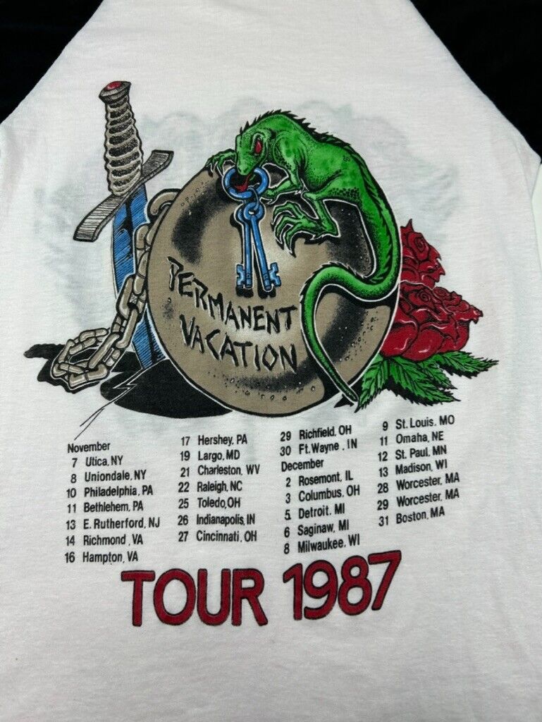 Vtg 1987 Aerosmith Permanent Vacation Tour Rock Music Raglan T-Shirt Size Medium