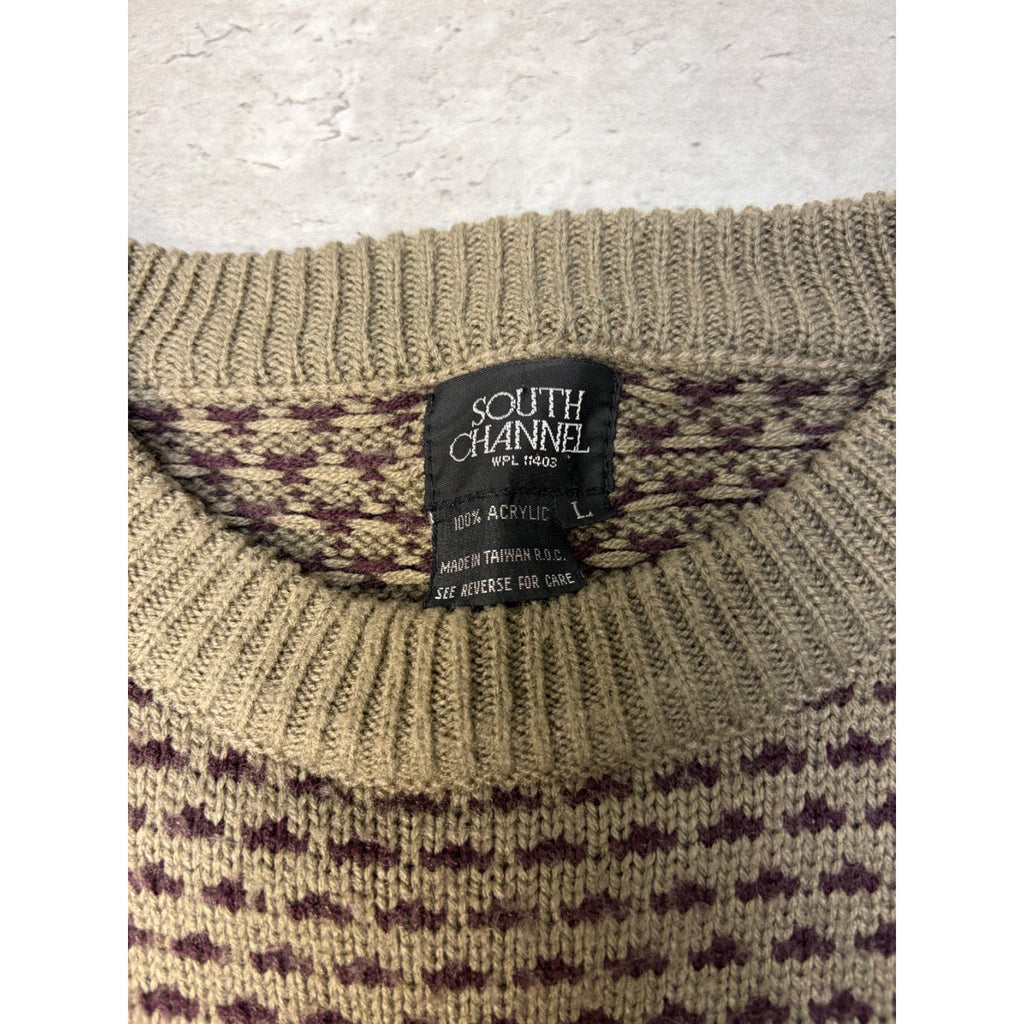 Vintage 90s South Channel Snowflake Striped Print Pullover Knit Sweater Sz Large