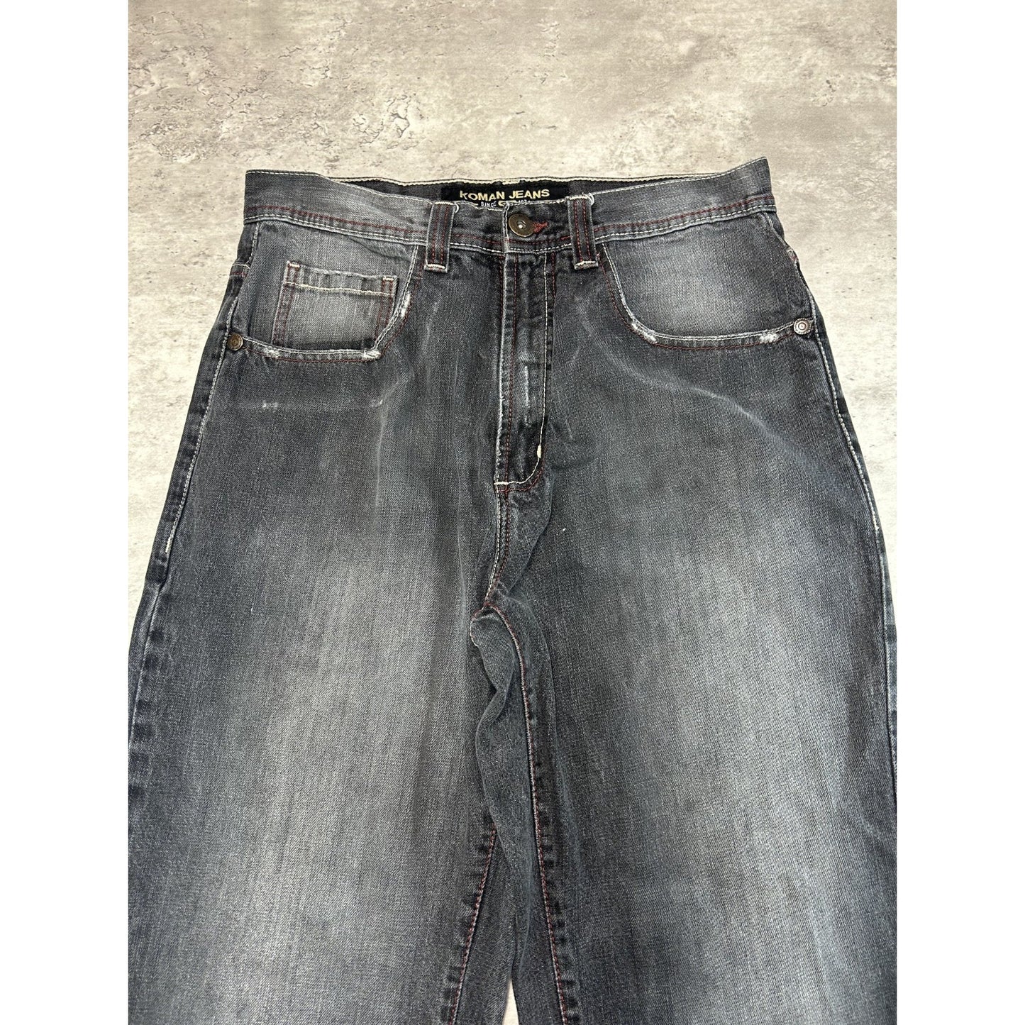 Vintage Y2K Koman Jeans Baggy Fit Faded Black Denim Pants Size 32