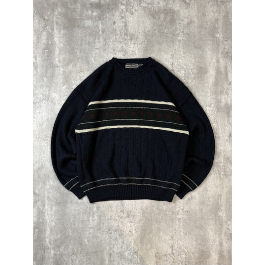 Vintage 90s David Taylor Striped Pullover Ribbed Knit Sweater Size Large
