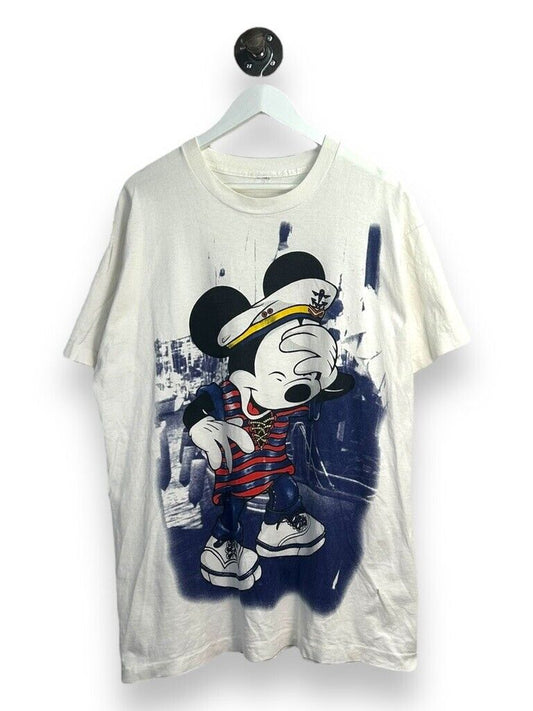 Vintage Disney Mickey Mouse Sailor Character Big Graphic T-Shirt Size XL White