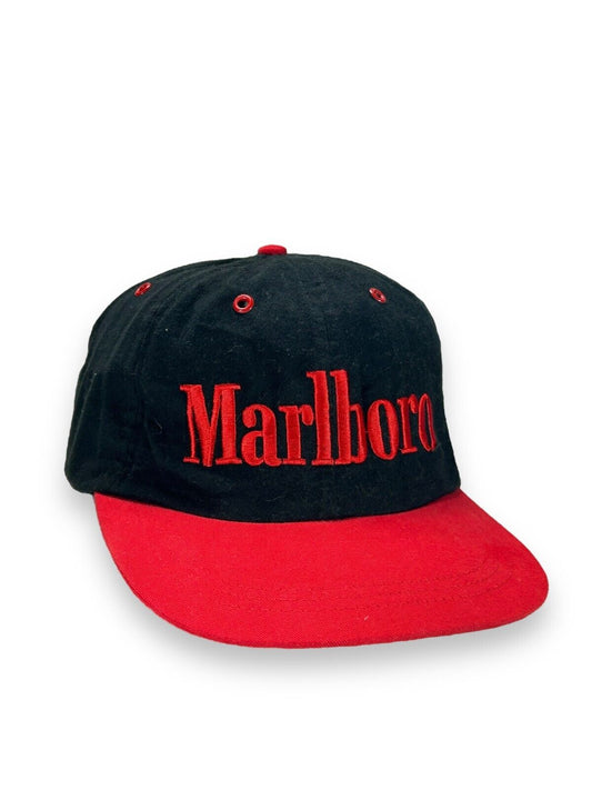 Vintage 90s Marlboro Embroidered Spellout Logo Two Tone Snapback Hat OSFA