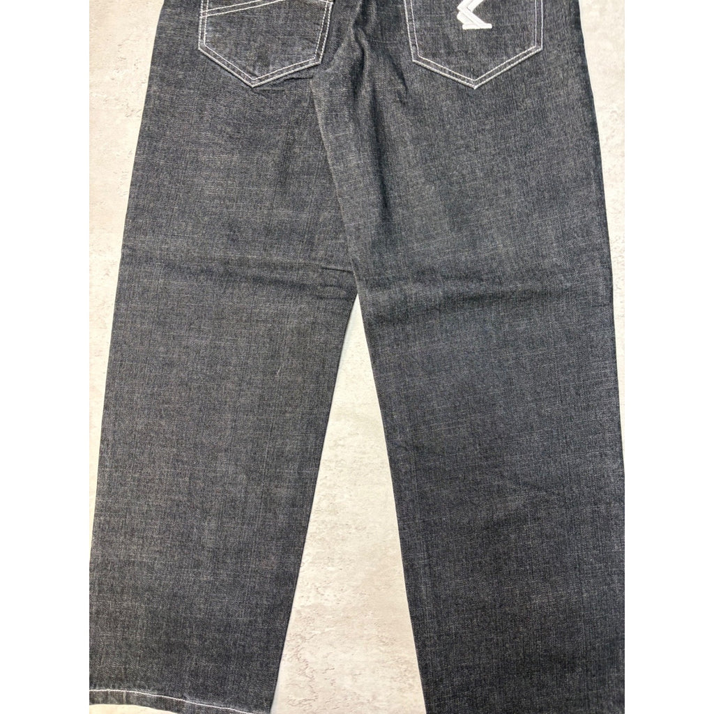 Vintage Y2K Womens Kani Embroidered Spellout Black Wash Denim Pants Size 29