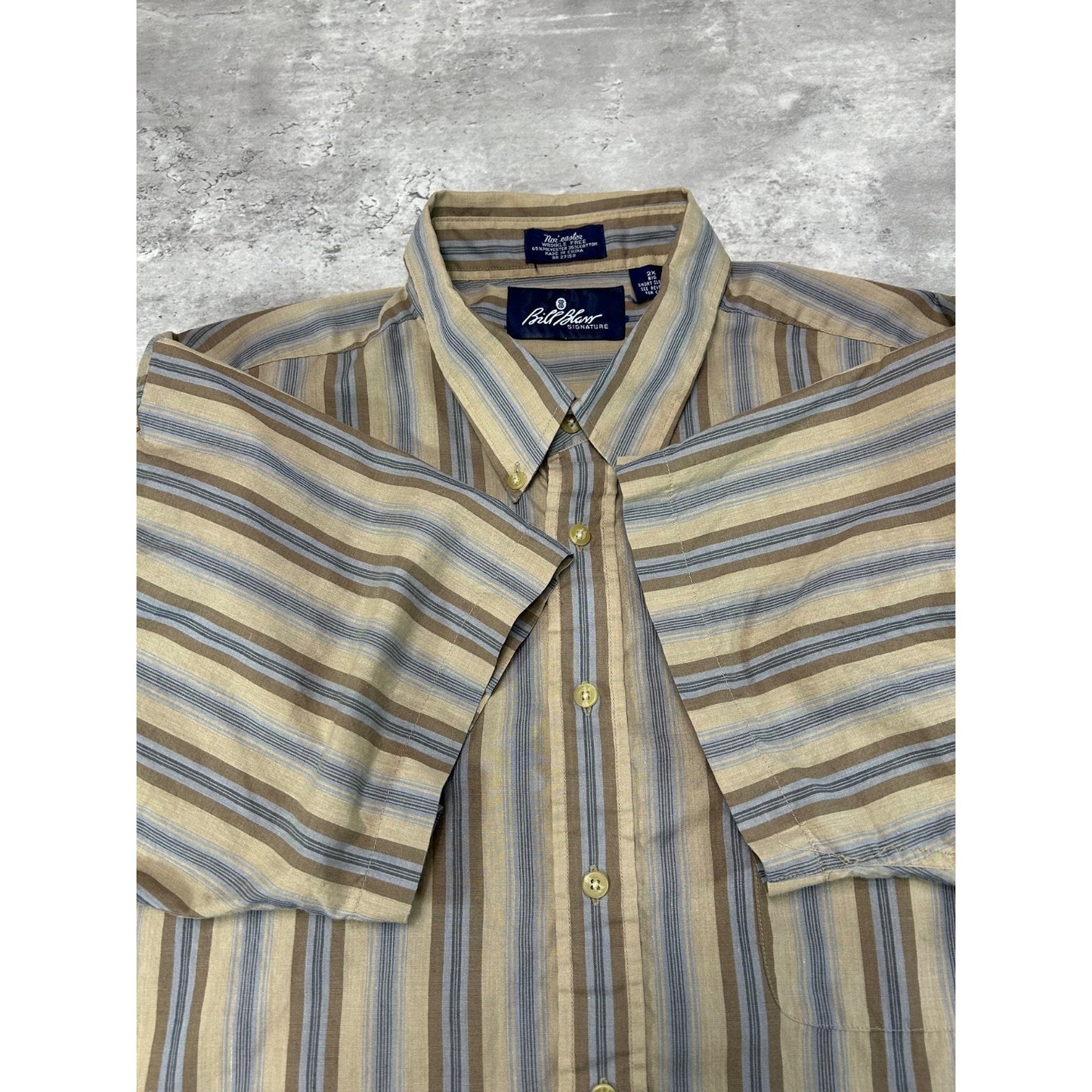 Vintage Bill Blass Striped Short Sleeve Cropped Reworked Button Up Shirt Sz 2XL