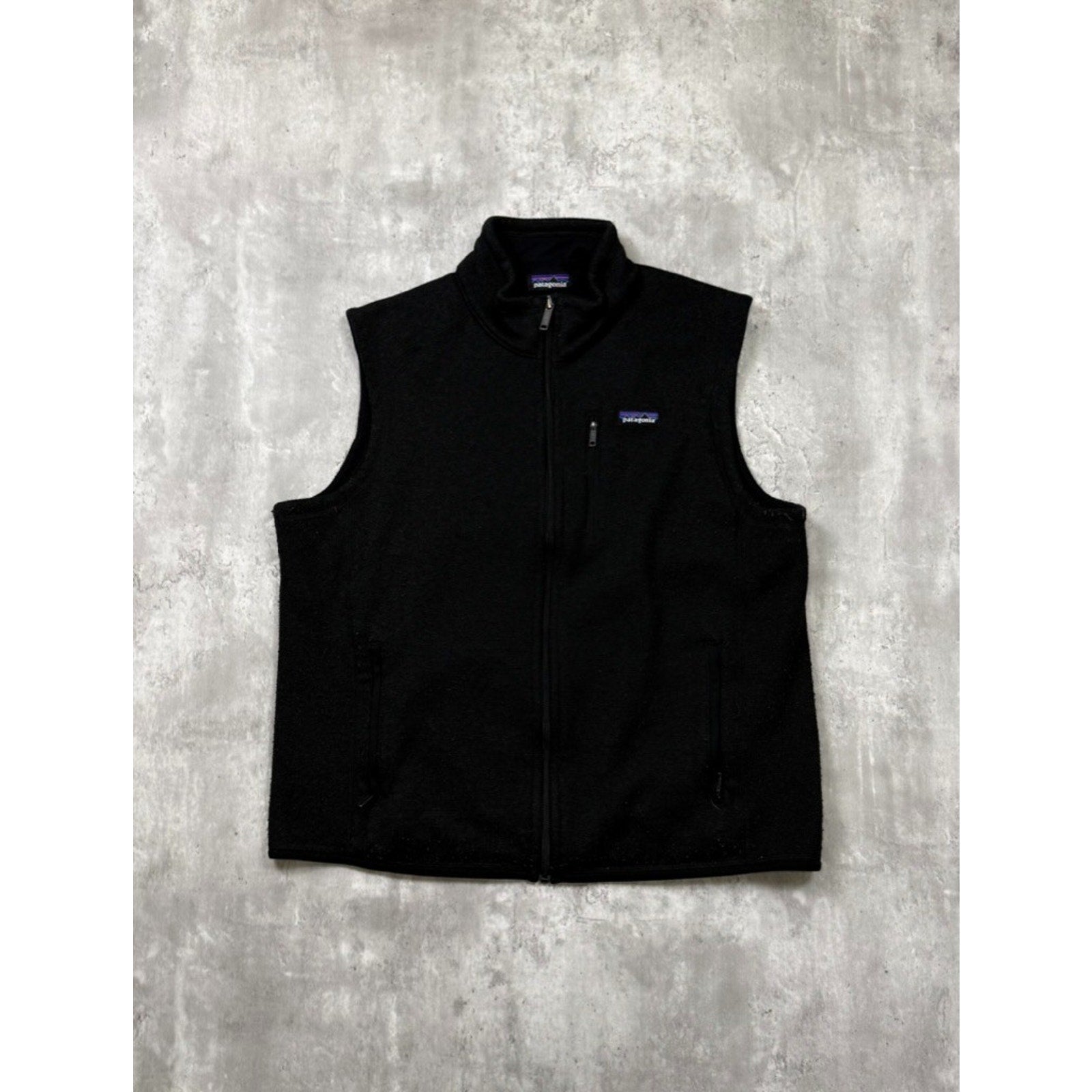 Vintage Patagonia Embroidered Patch Black Full Zip Vest Sweatshirt Size XL