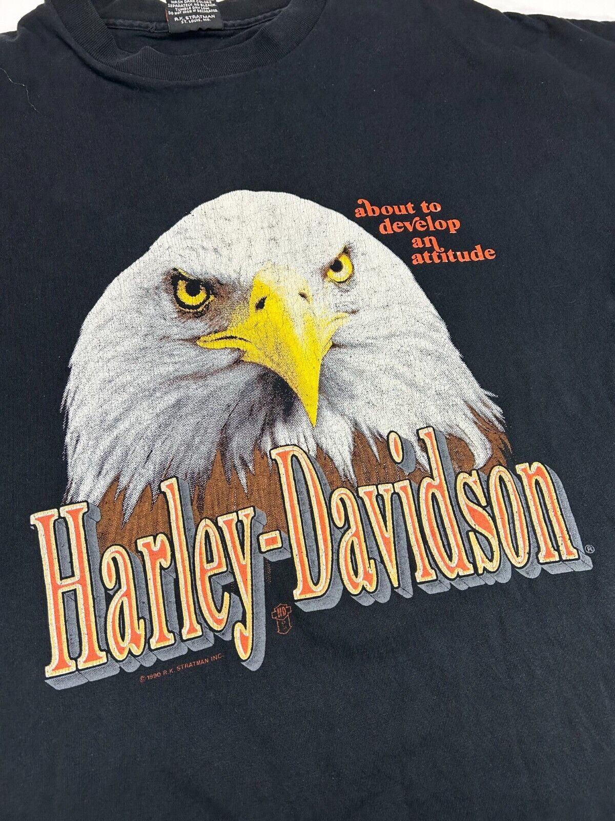 Vintage 1990 Harley Davidson Bald Eagle Graphic Spellout T-Shirt Size 4XL