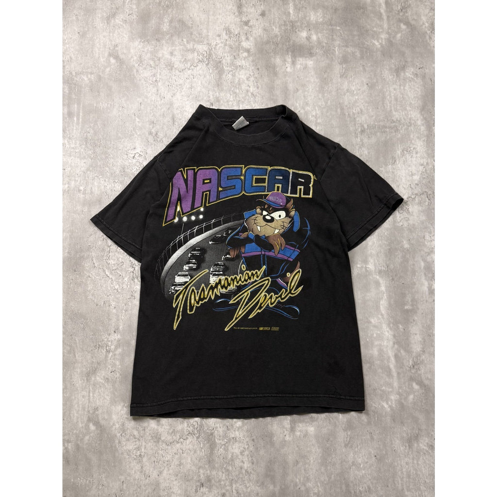 Vintage 1996 Nascar Looney Tunes Taz Cartoon Graphic Black T-Shirt Size Large