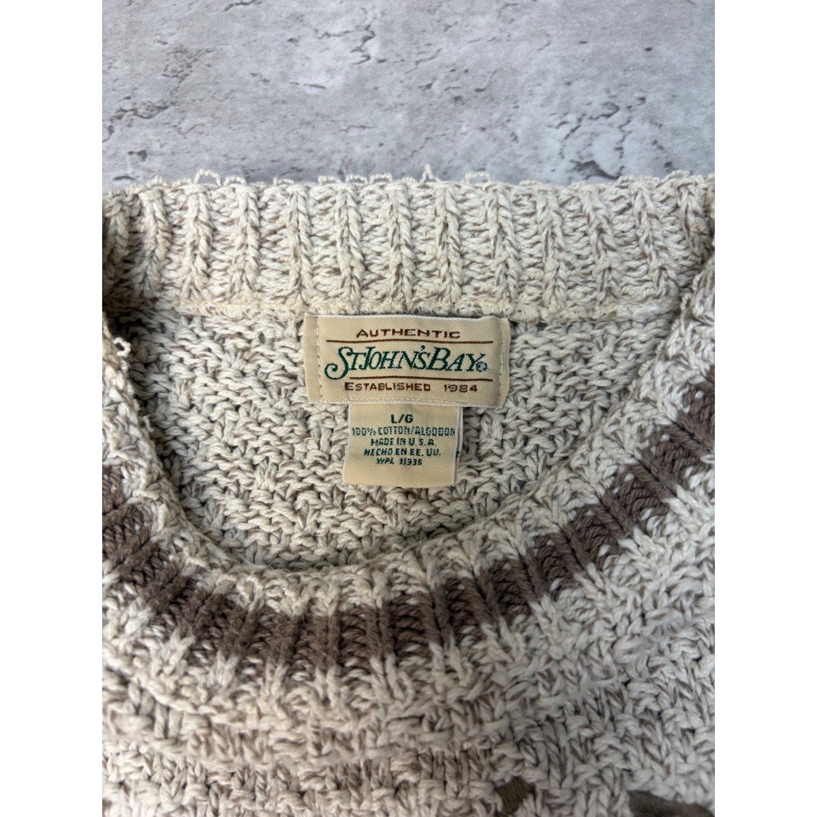 Vintage 90s St. Johns Bay Embroidered Mallard Spellout Knit Sweater Size Large