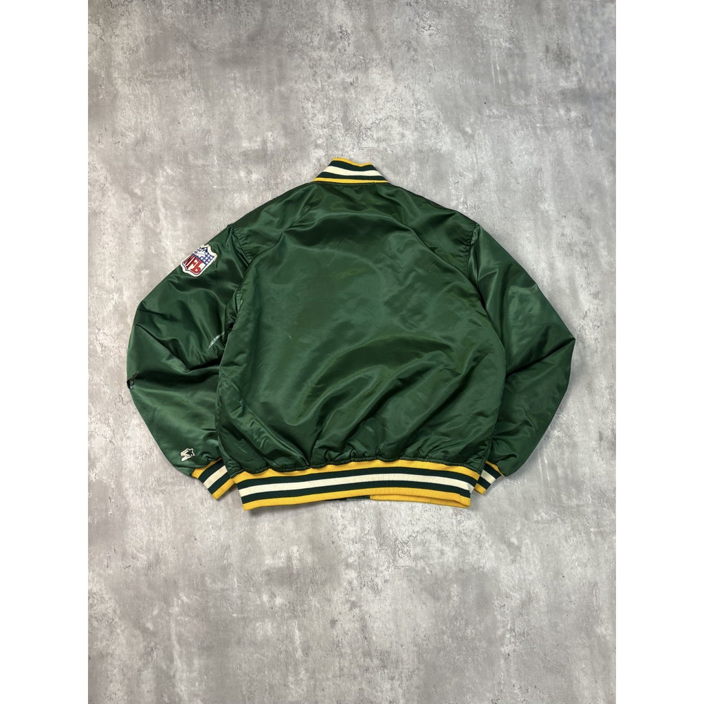 Vintage 80s Green Bay Packers NFL Starter Satin Bomber Jacket Size Large