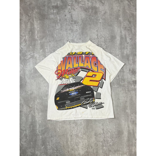 Vintage 90s Rusty Wallace #2 Miller Lite Racing Nascar Graphic T-Shirt Sz Large