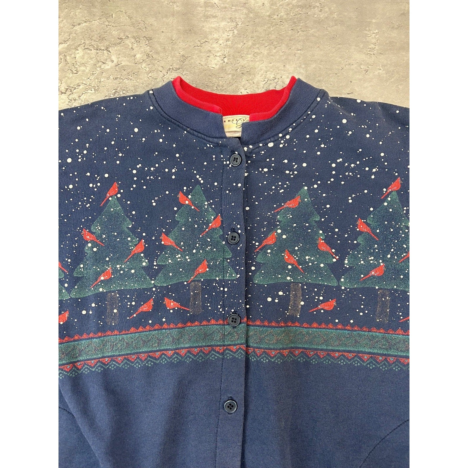 Vintage 90s Cardinal Winter Landscape All Over Print Cardigan Sweatshirt Large