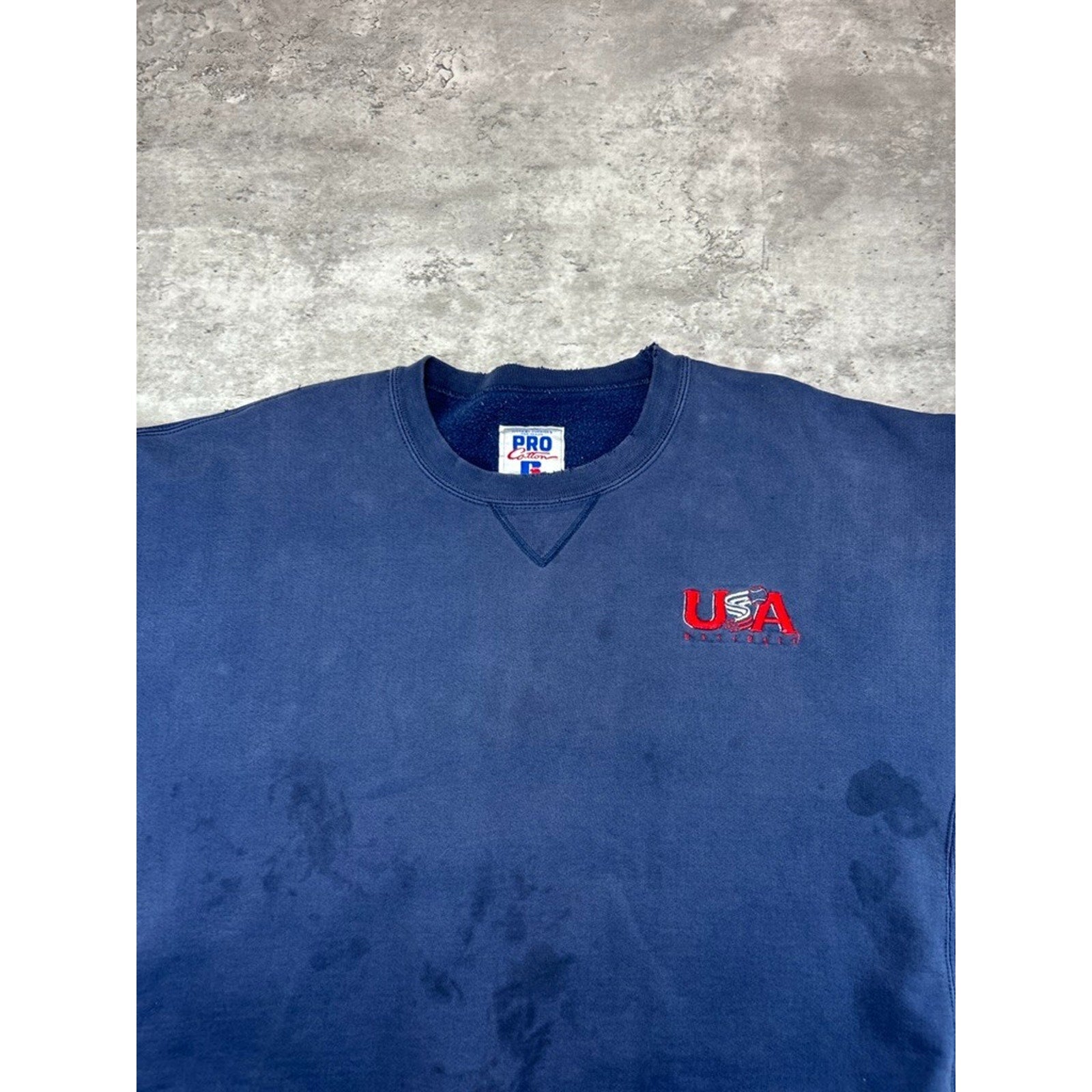 Vintage 90s USA Olympics Baseball Embroidered Spellout Sweatshirt Size XL Blue