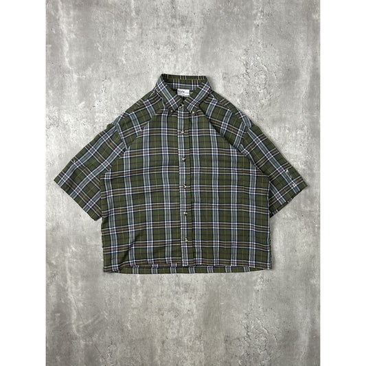 Vintage Truly Plaid Short Sleeve Reworked Cropped Button Up Shirt Size Small