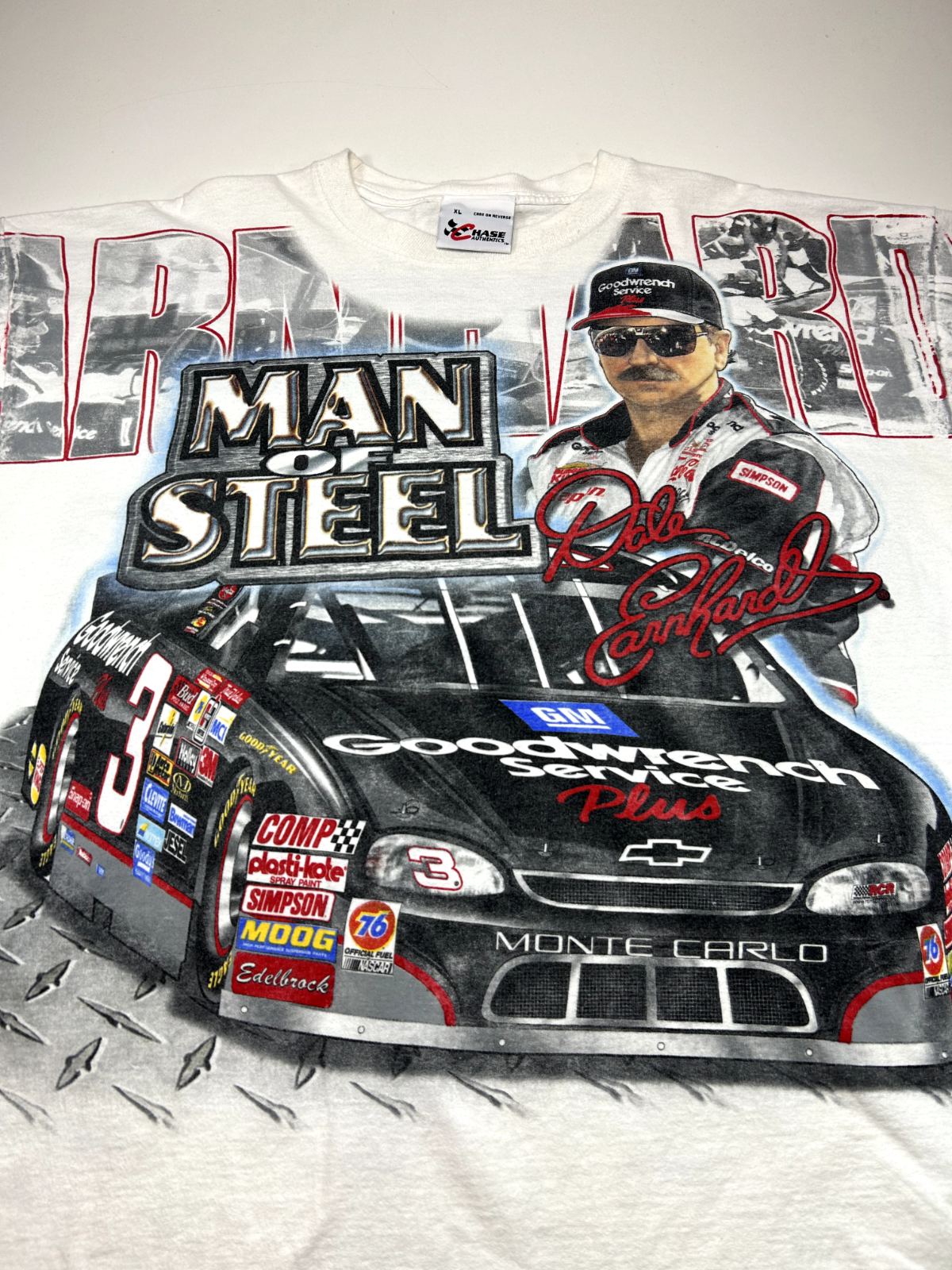 Vintage Dale Earnhardt #3 Man Of Steel Nascar AOP T-Shirt Size XL White