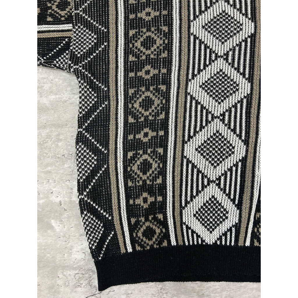 Vintage 80s Sears Geometric Striped Print Pullover Knit Sweater Size Medium