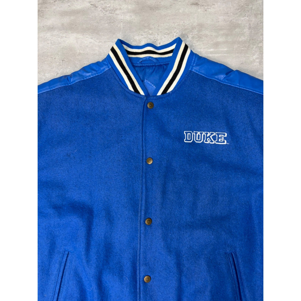 Vintage Duke Blue Devils NCAA Pleather Varsity Style Bomber Jacket Size Large