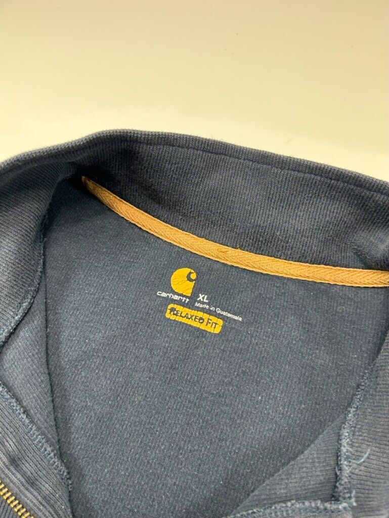 Carhartt Relaxed Fit Embroidered Patch 1/4 Zip Pullover Sweatshirt Size XL Blue