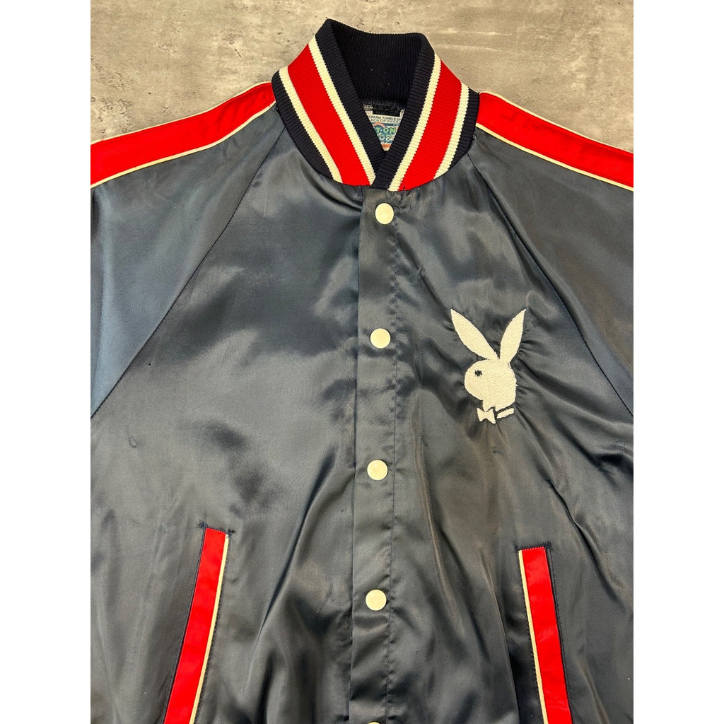 Vintage 80s Playboy Embroidered Logo Satin Bomber Jacket Size Small