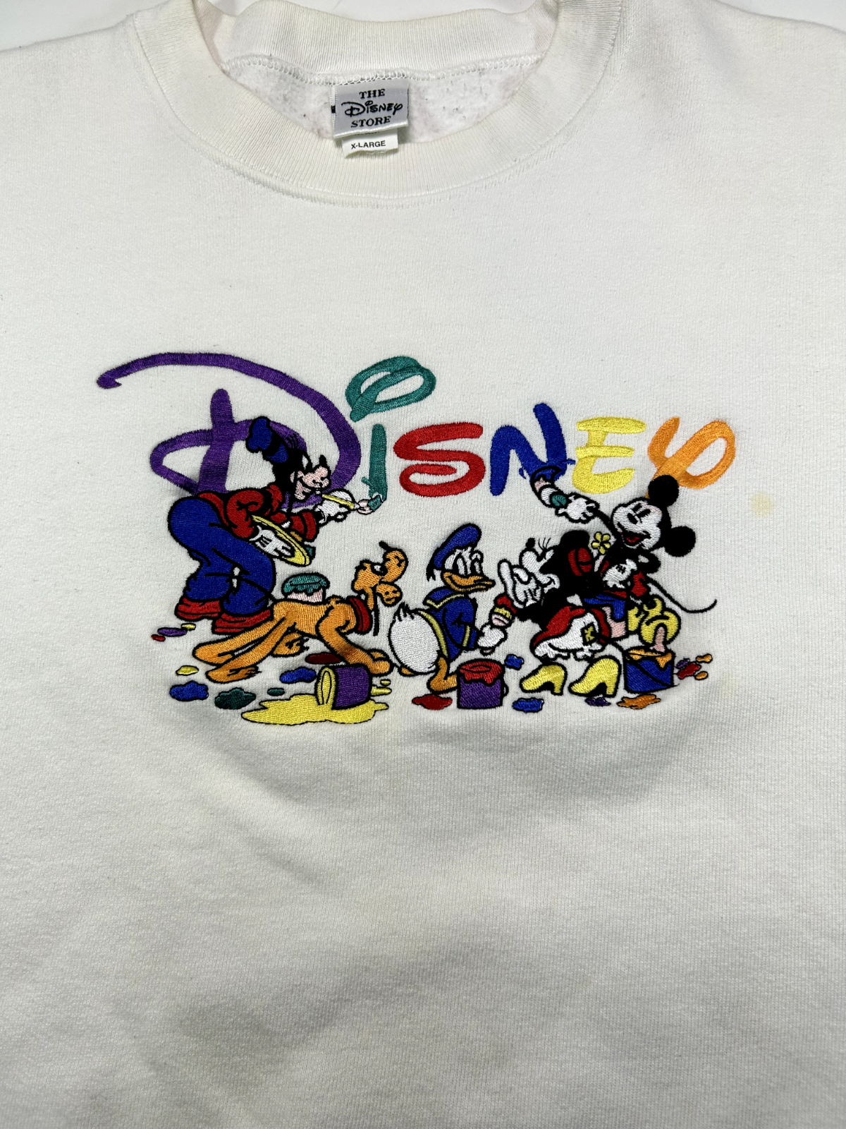 Vintage 90s Disney Mickey & Friends Embroidered Graphic Sweatshirt Size XL White