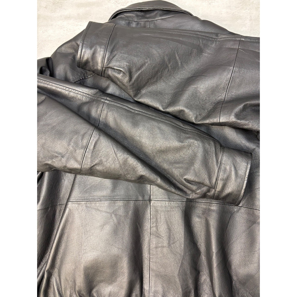 Vintage St. Johns Bay Quilted Lined Full Zip Leather Bomber Jacket Size XL
