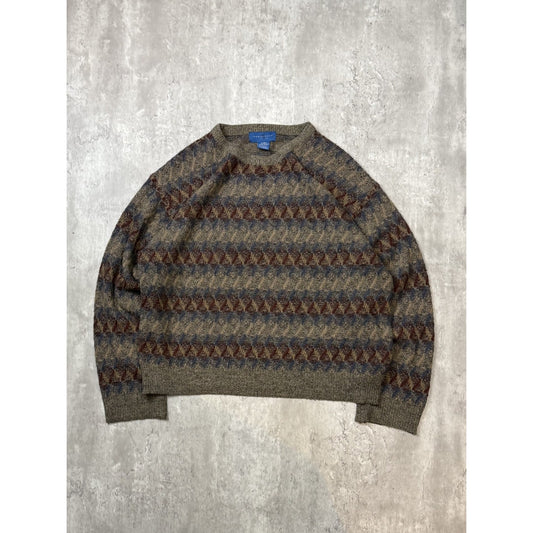 Vintage Towncraft Diamond Print Striped Pullover Knit Sweater Size XL