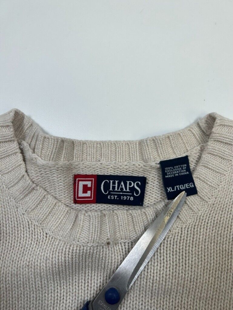 Vintage Chaps Embroidered Crest Pullover Knit Sweater Size XL Beige