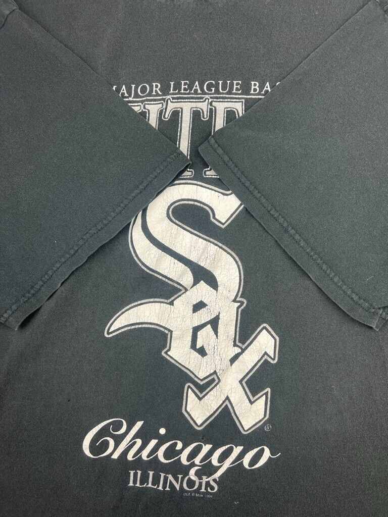 Vintage 1996 Chicago White Sox MLB Graphic Spell Out T-Shirt Size 3XL 90s Black