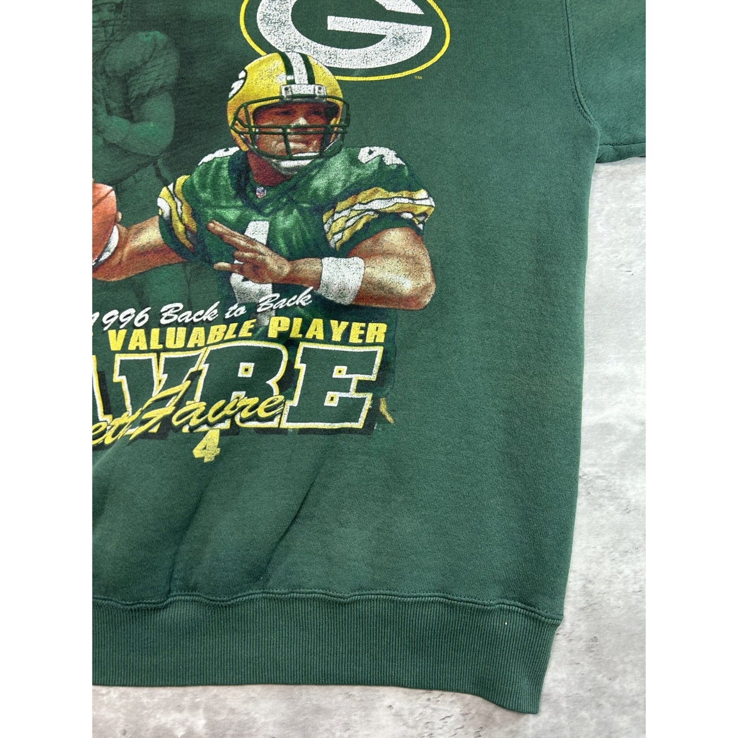 VTG 1996 Brett Favre #4 Green Bay Packers NFL Back To Back MVP Sweatshirt Large
