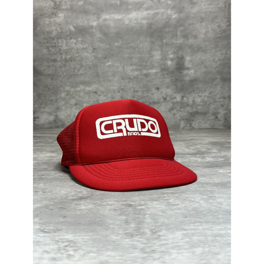 Vintage 1980s Crudo Bros Graphic Spellout Trucker Snapback Hat OSFA Red