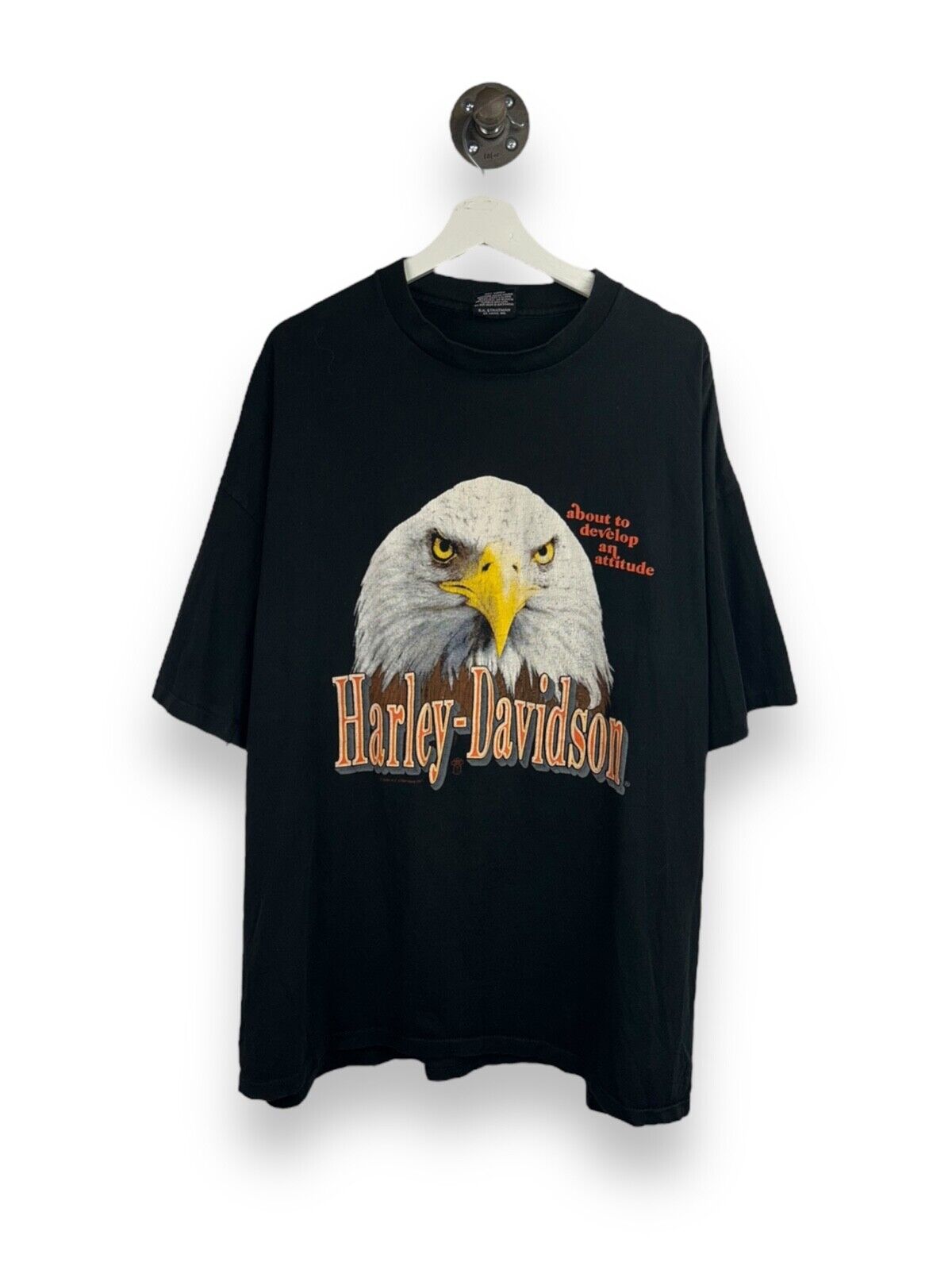 Vintage 1990 Harley Davidson Bald Eagle Graphic Spellout T-Shirt Size 4XL