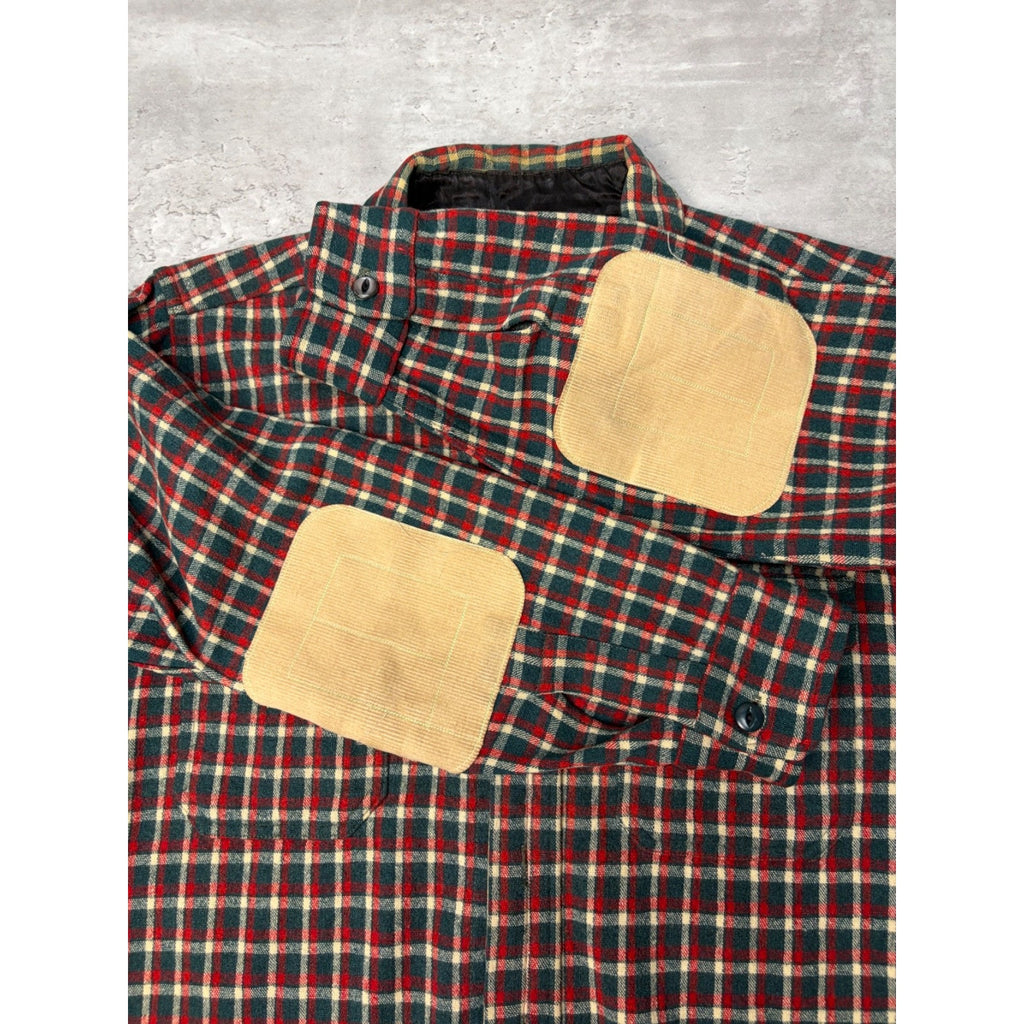 Vintage 1950s Buckskein 1005 Wool Plaid Print Full Zip Flannel Shirt Size Large