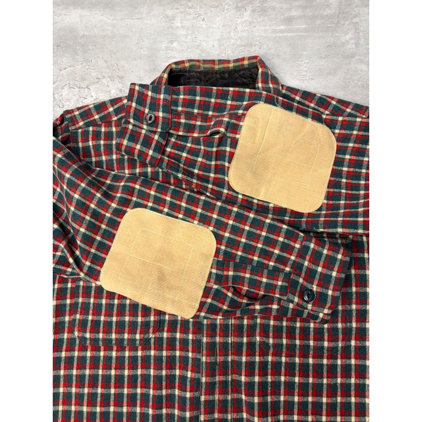 Vintage 1950s Buckskein 1005 Wool Plaid Print Full Zip Flannel Shirt Size Large