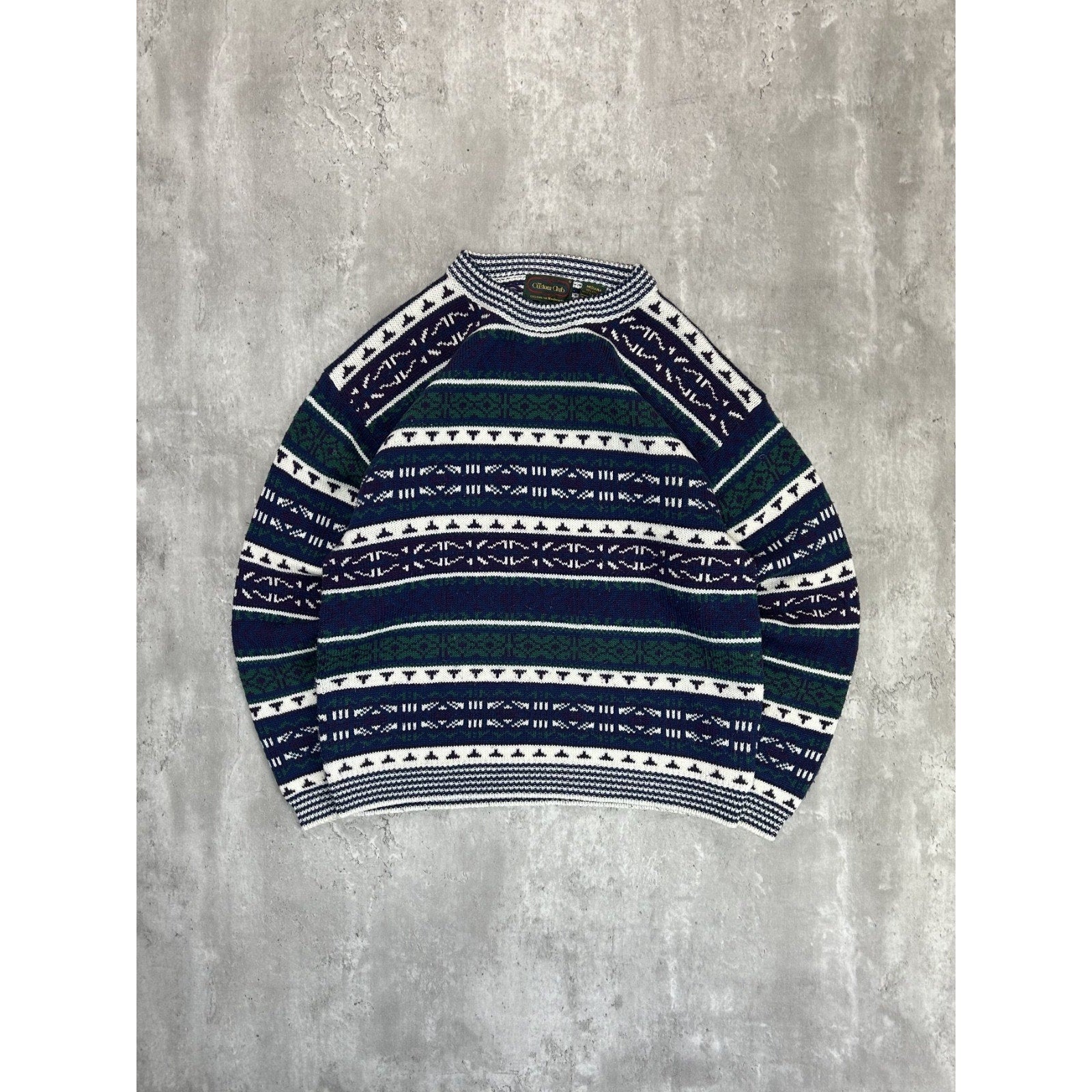 Vintage 90s The Custom Club Abstract Striped Print Knit Sweater Size Medium