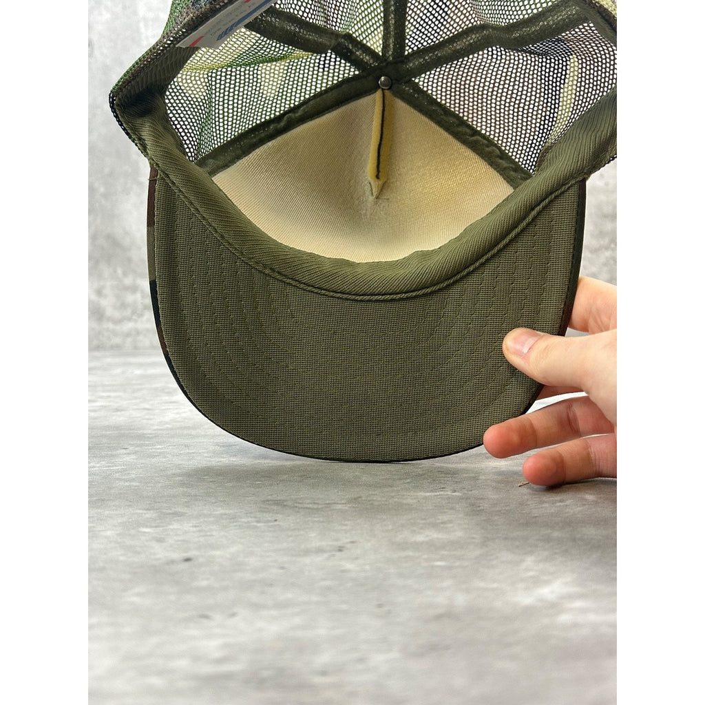 Vintage 80s/90s Woodland Camo Hunting Trucker Snapback Hat OSFA