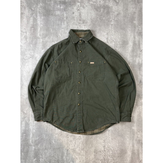Vintage Carhartt Plaid Lined Canvas Workwear Button Up Shirt Size Medium Green