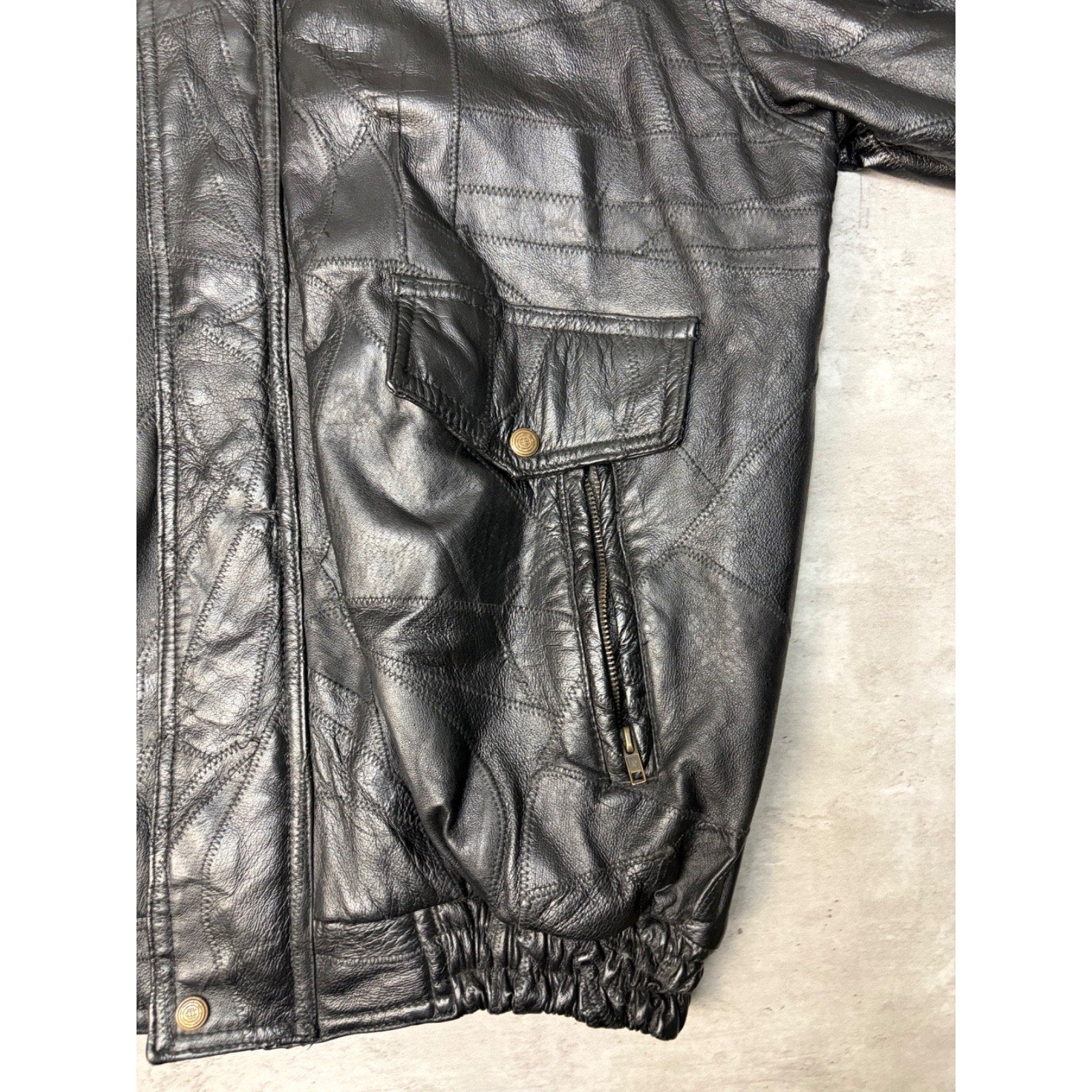 Vintage Leather Full Zip Black Bomber Jacket Size XL