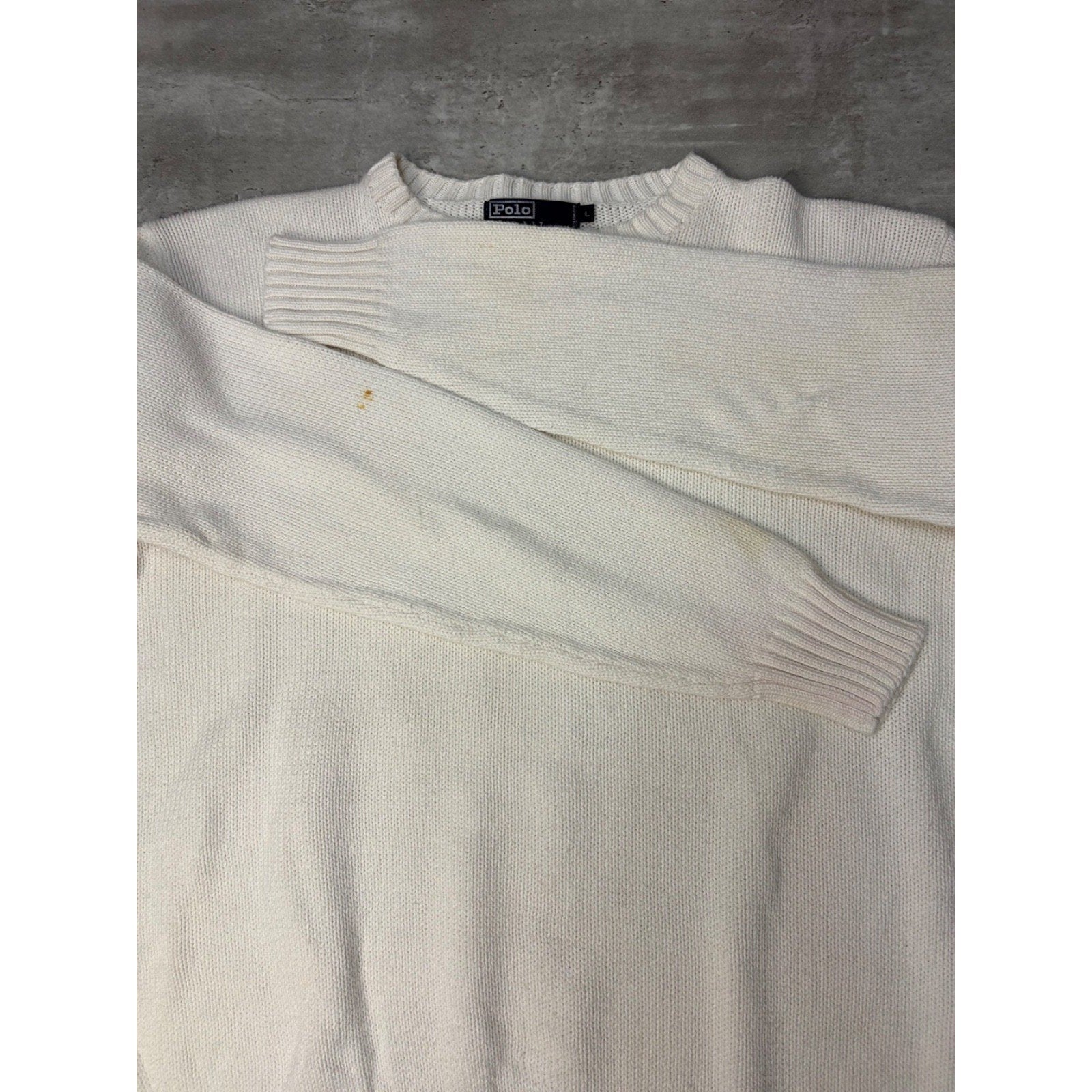 Vintage 90s Polo Ralph Lauren Embroidered Pony White Knit Sweater Size Large