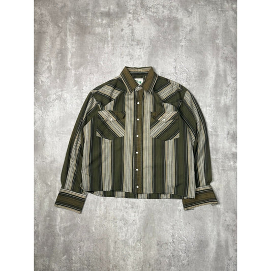 Vintage 90s Key Striped Long Sleeve Reworked Cropped Button Up Shirt Size Large