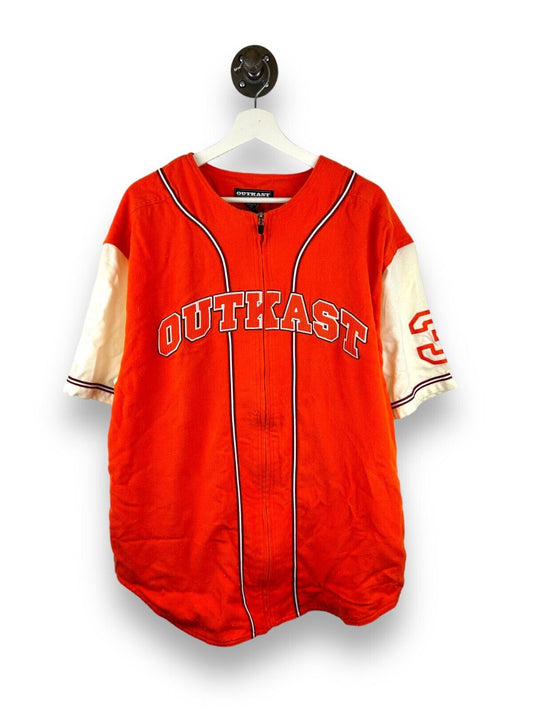 Vintage Y2K Outkast Clothing Company #3 Zip Up Baseball Jersey Size XL Orange