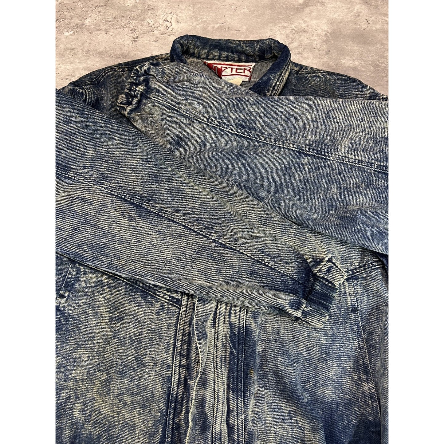 Vintage 90s Copter Acid Wash Full Zip Denim Bomber Jacket Size Medium Blue