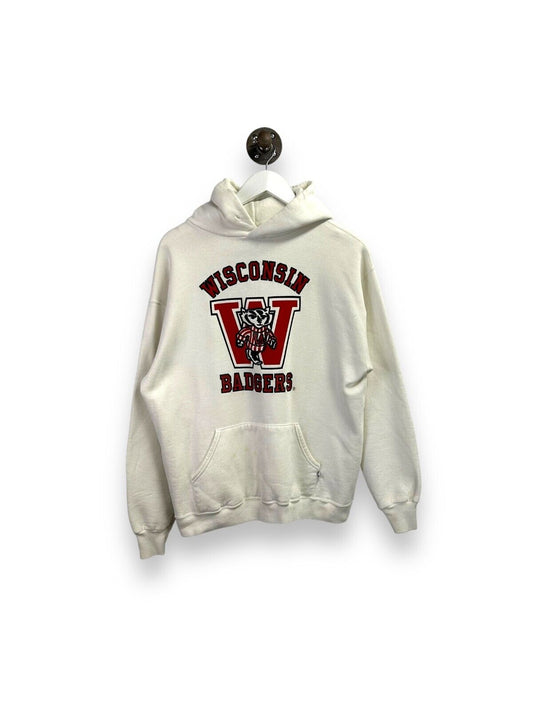 Vintage 80s/90s Wisconsin Badgers NCAA Graphic Logo Hooded Sweatshirt Size XL