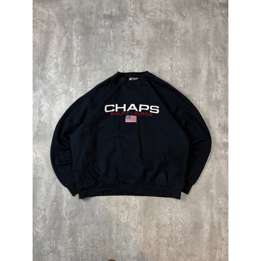 Vintage Chaps Ralph Lauren Embroidered Flag Spellout Sweatshirt Size Large