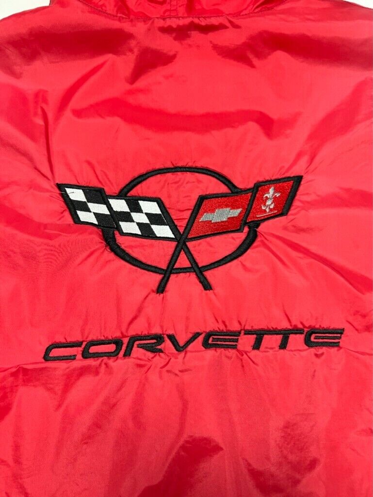 Vintage Corvette Embroidered Logo Nylon Full Zip Jacket Size XL Red