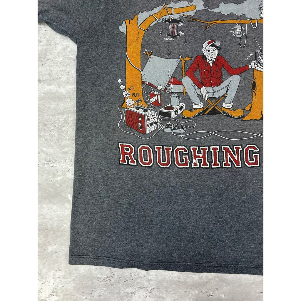 Vintage 1988 Roughing It Cartoon Camping Comedy Graphic T-Shirt Size Large