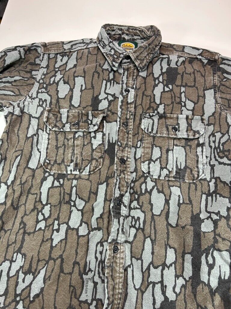 Vintage 90s Cabelas Trebark Camo Long Sleeve Hunting Button Up Shirt Size Large